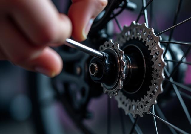 Close up of bicycle derailleur adjustment