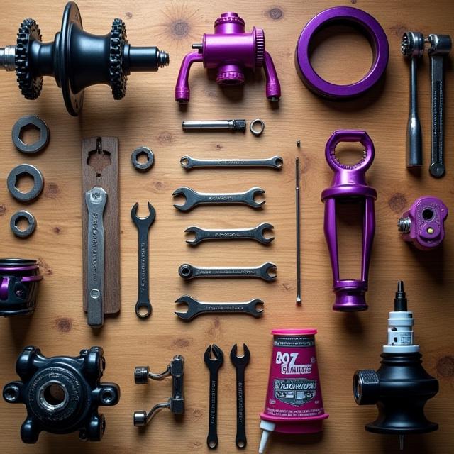 Hands using various bicycle tools in a workshop