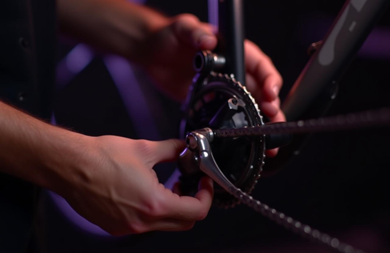 Close up of bicycle derailleur adjustment